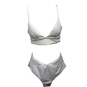 White High Rise Swim Bikini Set Womens L Y2K Retro Vacay Beach Pool Party Sexy